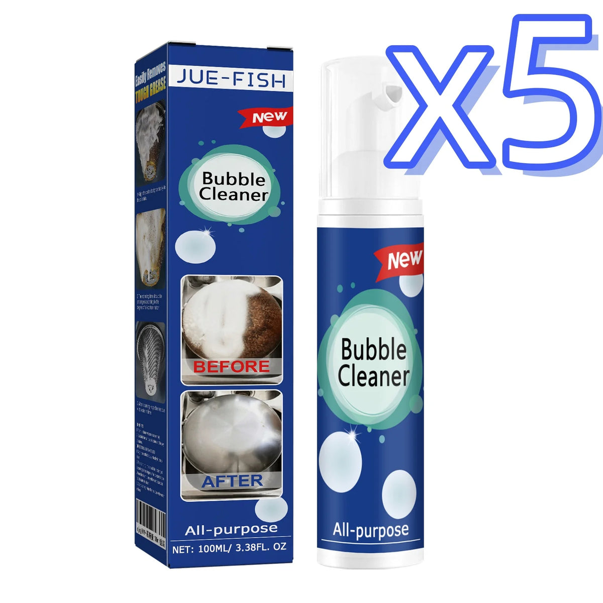 Jue-Fish Kitchen Foam Cleaner – Rinse-Free Oil Stain Remover Kitchen Foam Cleaner PLUSH 100ml Boxed X 5PCS