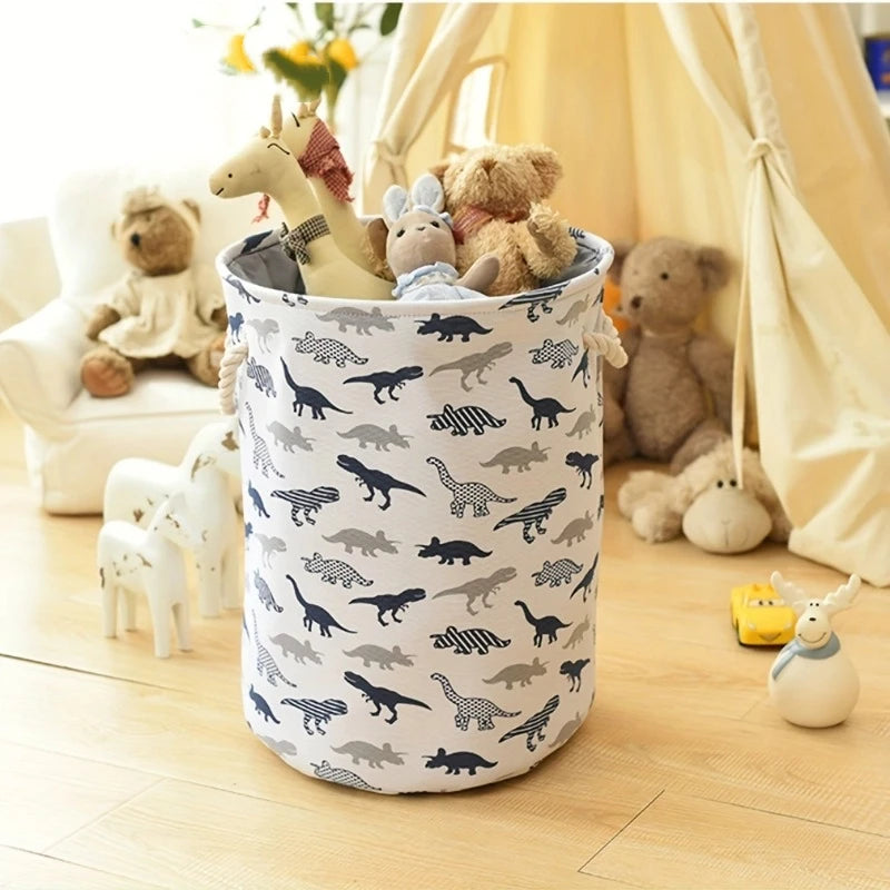 Large Fabric Laundry Basket – Cute Animal Drawstring Hamper Fabric Laundry Hamper PLUSH Gray Dinosaurs 43x34cm
