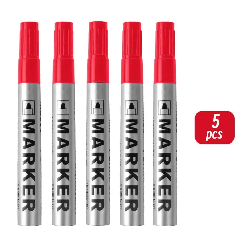 5pcs Permanent Paint Markers 2mm Waterproof Oil-Based Black Pens Permanent Marker Set PLUSH Red