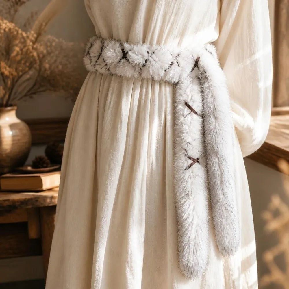 Y2K Faux Fur Sash Belt – Adjustable Hip-Hop Waistband Faux Fur Sash Belt PLUSH