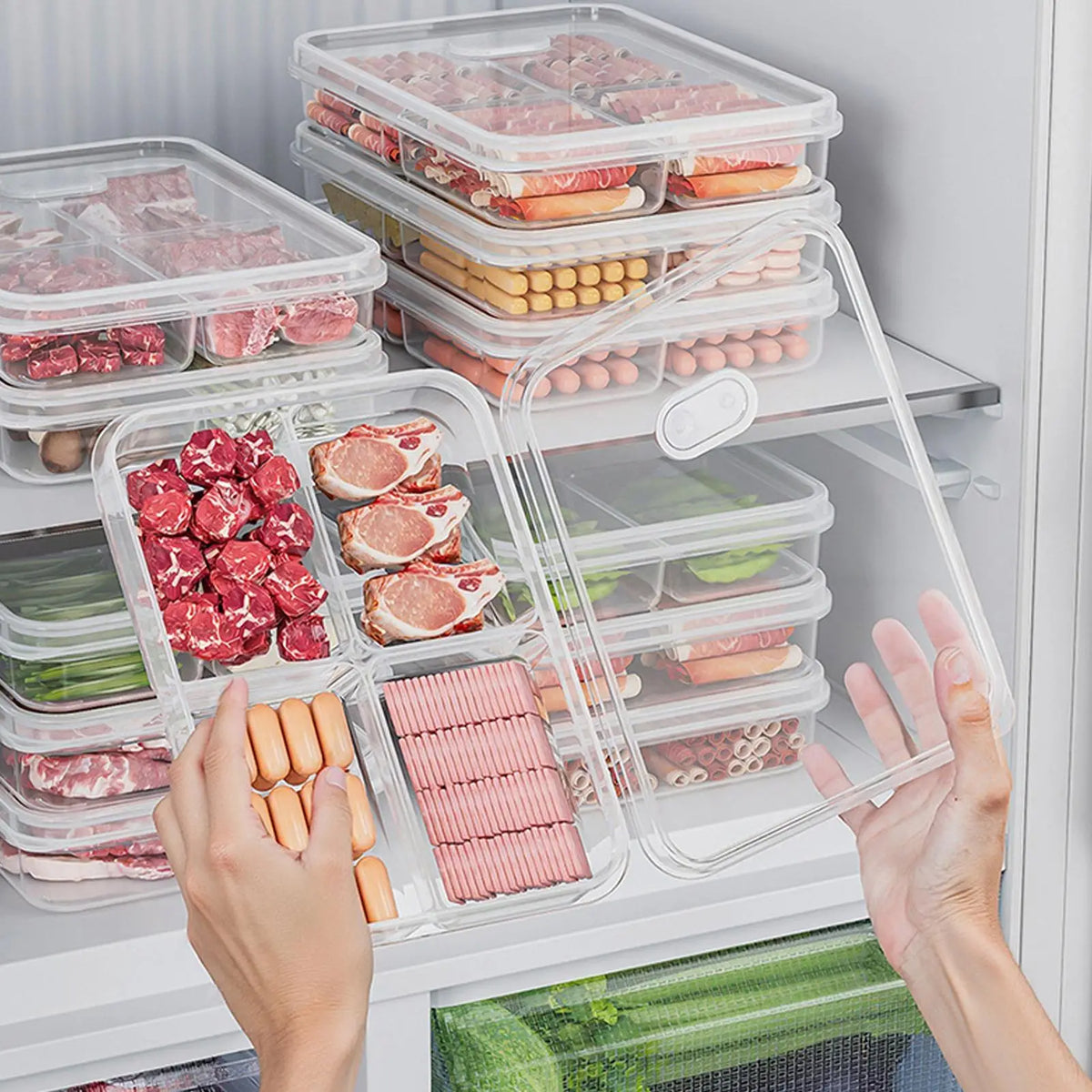 Transparent Divided Fridge Storage Box – Airtight Food Keeper Food Storage Container PLUSH