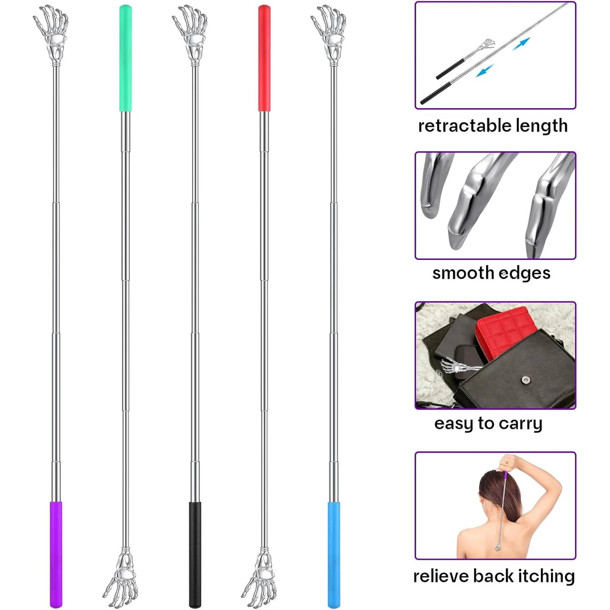 Telescoping Back Scratcher Long Reach Stainless Steel Claws Back Scratcher PLUSH