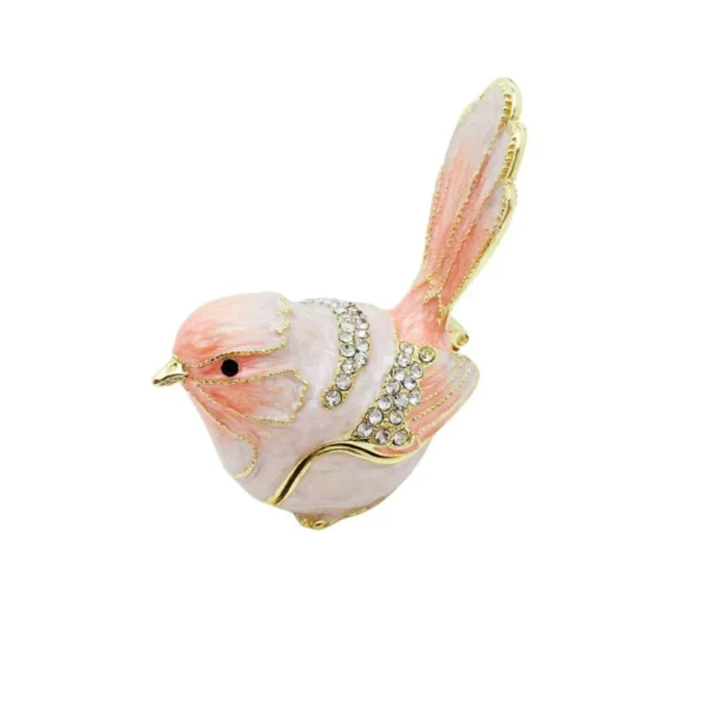 Mini Enamel Bird Trinket Box | Zinc Alloy Animal Figurine Enamel Trinket Box PLUSH Pink