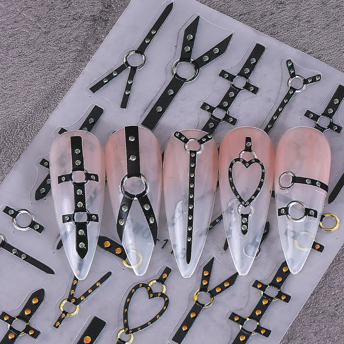 3D Matte Black Punk Belt Nail Stickers Gold Silver Decals 2pcs Nail Art Stickers PLUSH