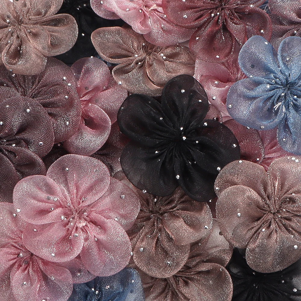 5pcs Organza Flower Appliques 5.5cm – DIY Crafts & Hair Decor Fabric Flower Appliques PLUSH