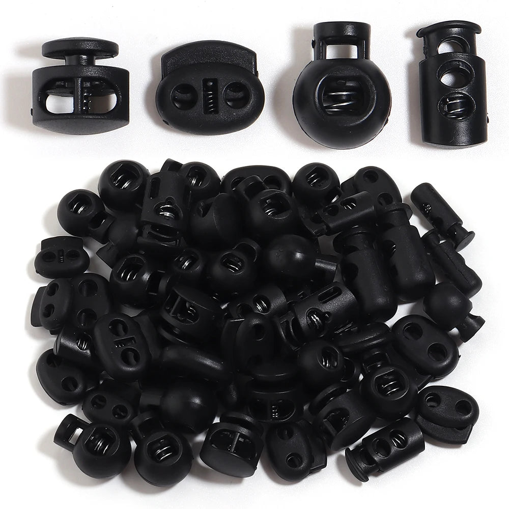 Black Plastic Cord Lock Spring Stoppers 30–50pcs | Multi Size Cord Lock Stoppers PLUSH