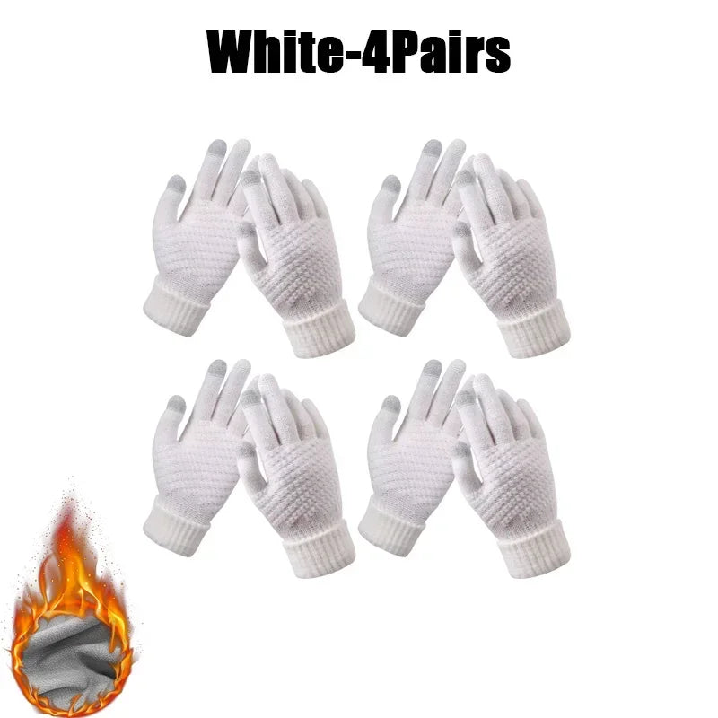 Winter Touch Screen Gloves – Warm Knit Mittens Unisex Winter Knit Gloves PLUSH White-4Pairs