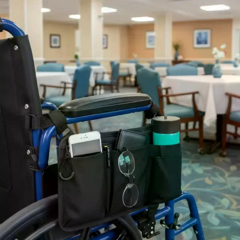 Wheelchair Side Bag with Cup Holder – Oxford Fabric Pouch Wheelchair Armrest Bag PLUSH