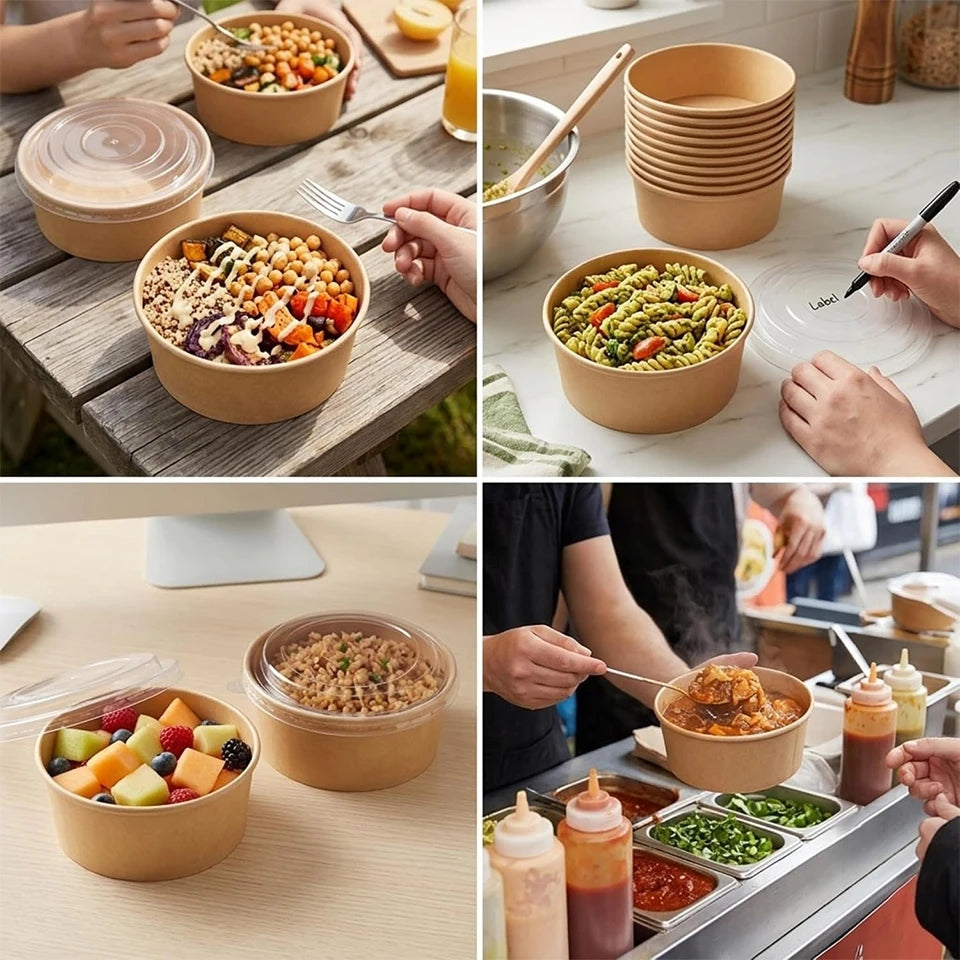 Disposable Kraft Paper Bowls with Lids 10/20PCS | Food Containers Disposable Food Bowls PLUSH