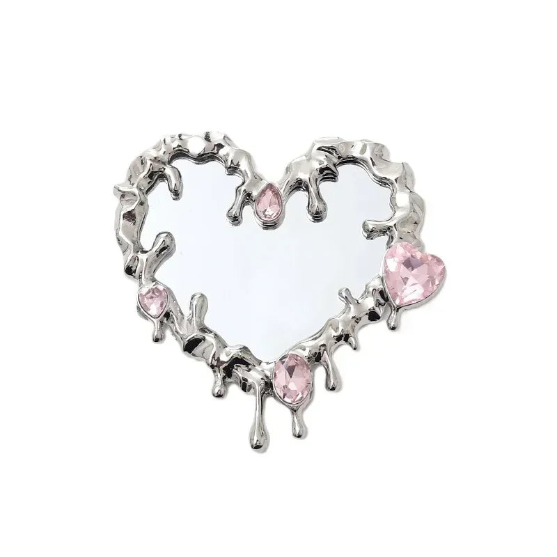 Heart Shaped Gem Makeup Mirror – Y2K Mini Portable Handheld Compact Makeup Mirror PLUSH