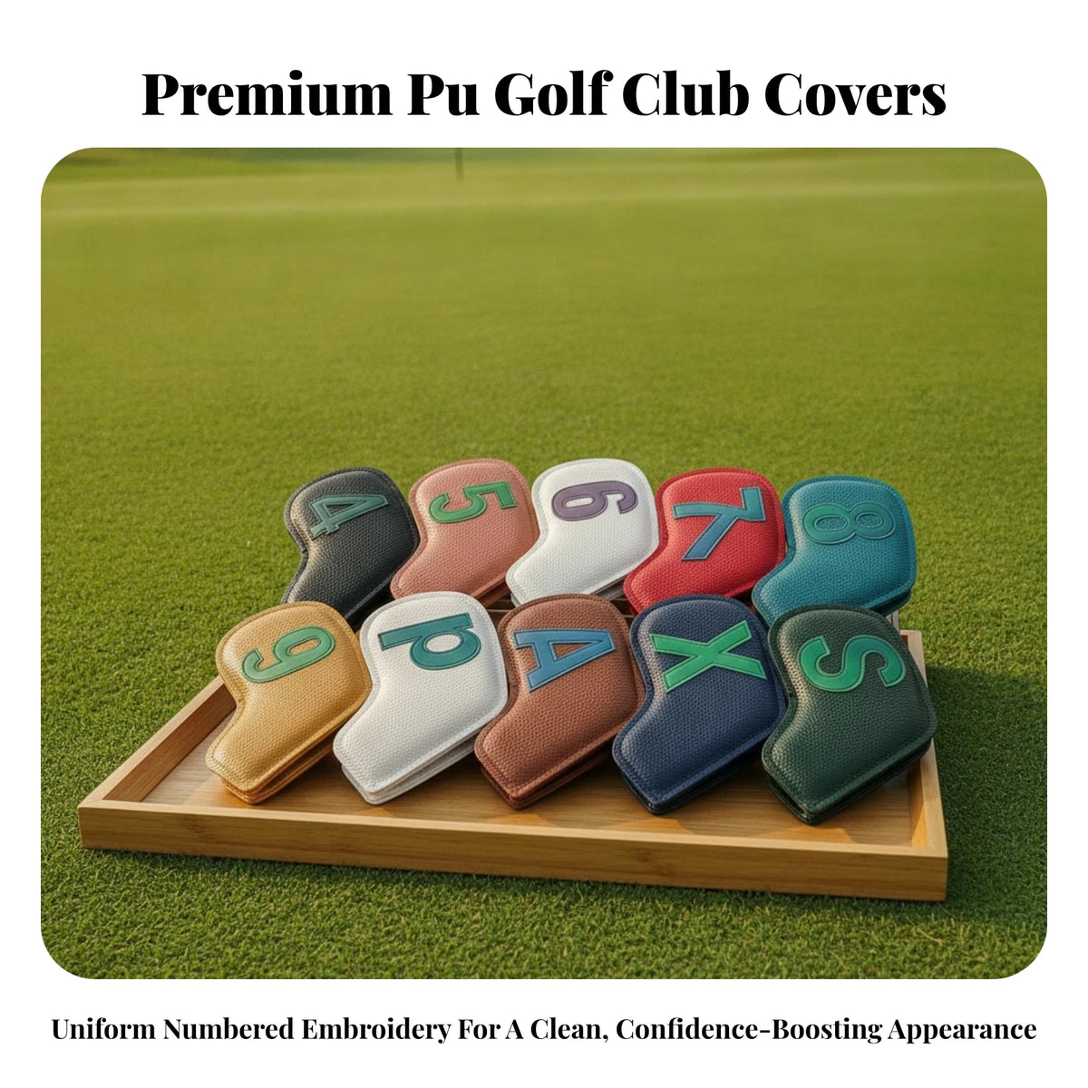 10-Piece Slip-On Golf Iron Head Covers | PU Leather Set Golf Iron Head Covers PLUSH