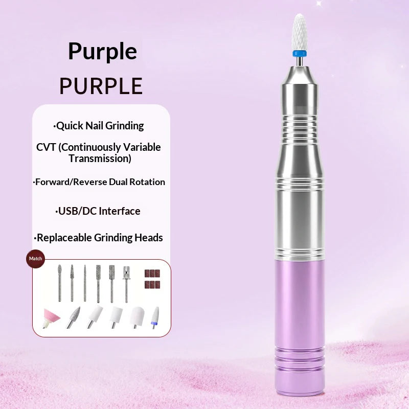 USB Electric Nail Drill & Sanding Belt – Manicure Polish Kit Electric Nail Drill PLUSH PURPLE USB Type-C
