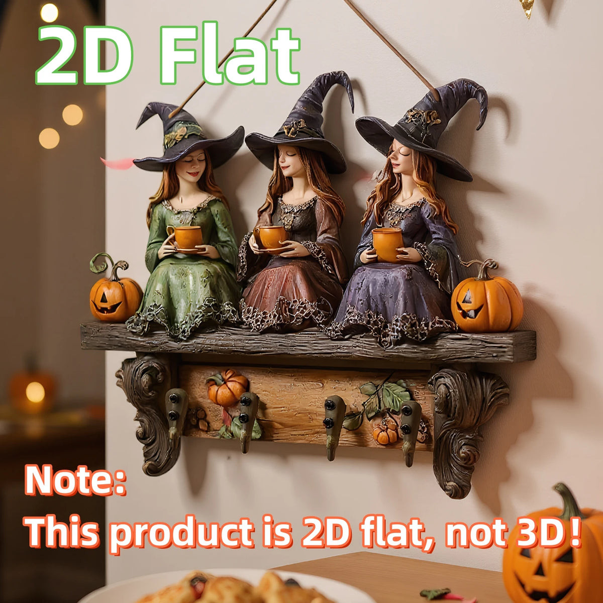 Witch Halloween Key Holder Wall Mount – 4-Hook Wood Decor Wall Key Holder PLUSH
