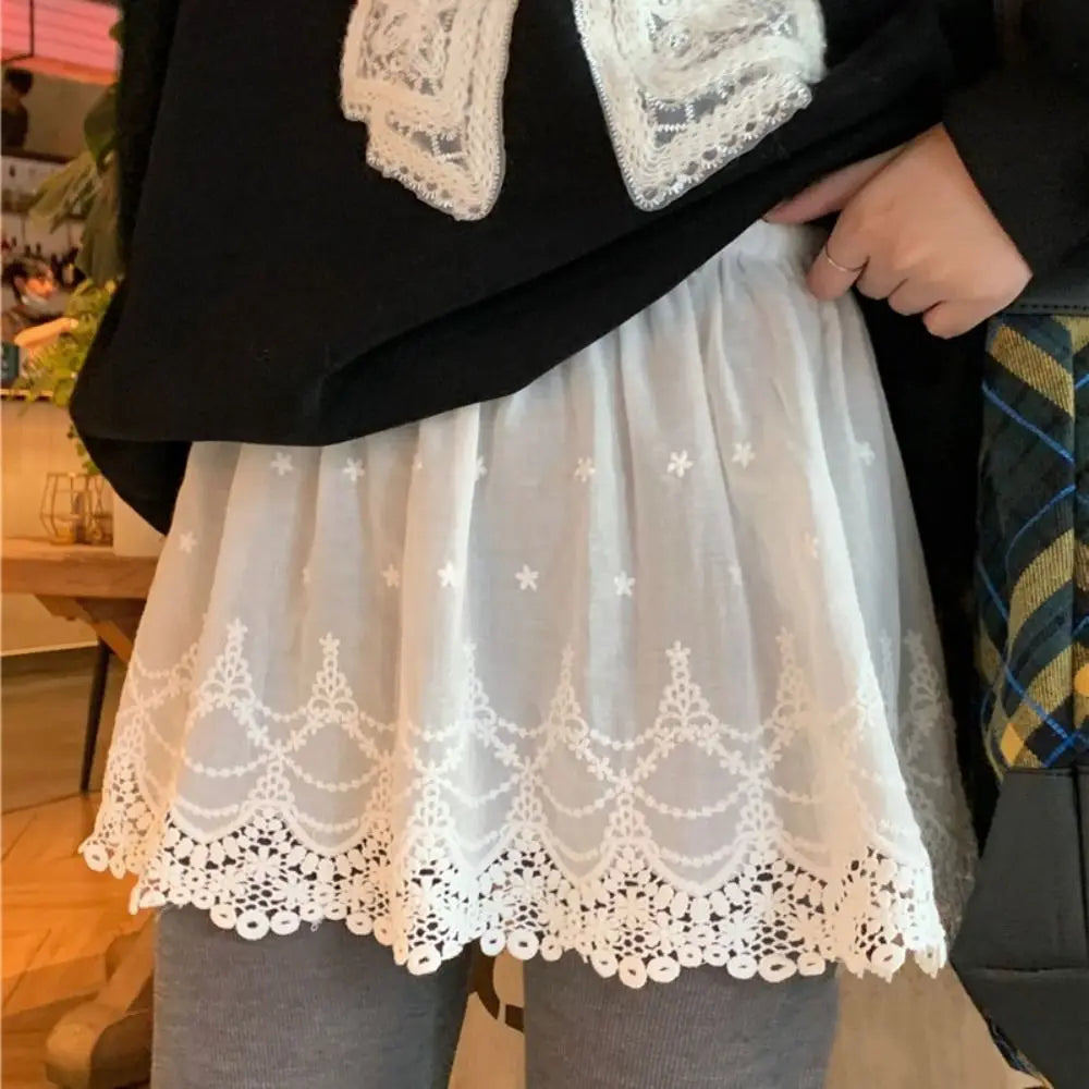 Y2K Embroidery Lace Petticoat Underskirt – High Waist Half Slip Lace Petticoat Skirt PLUSH