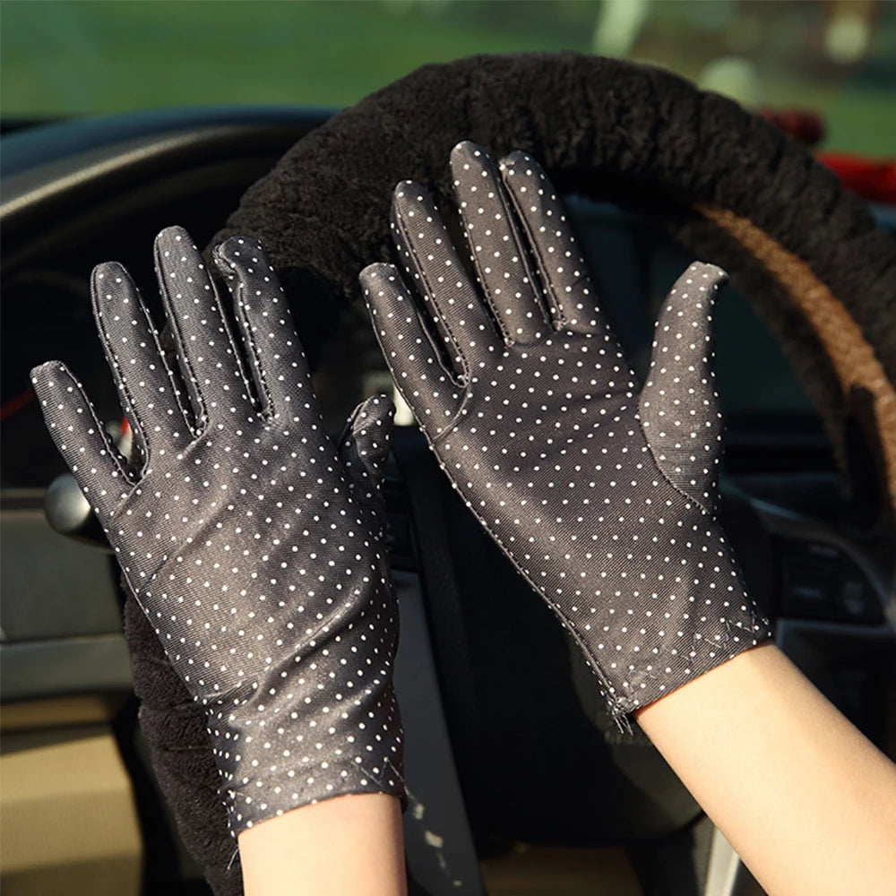 Women's Anti-UV Spandex Driving Gloves – Dot Sunscreen Driving Gloves PLUSH