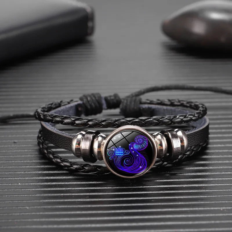 Zodiac Constellation Beaded Leather Bracelet | Multilayer Handwoven Charm Bracelet PLUSH Aquarius