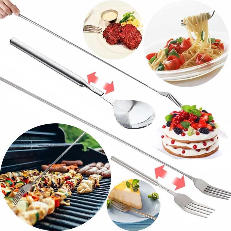 Telescopic Extendable Stainless Steel Fork – BBQ & Dining Telescopic Utensil Fork PLUSH