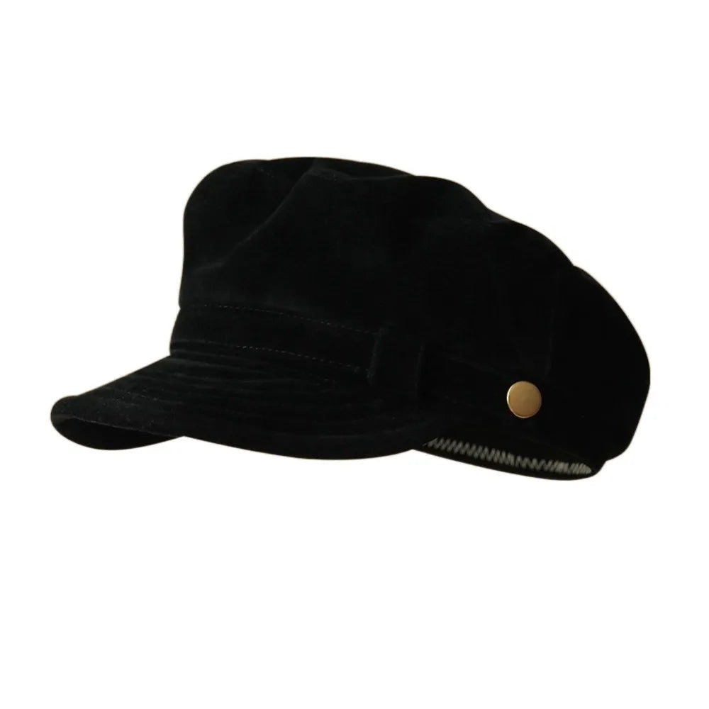 Suede Beret Hat Women – Flat Top Newsboy Cap All Seasons Beret Hat PLUSH Black