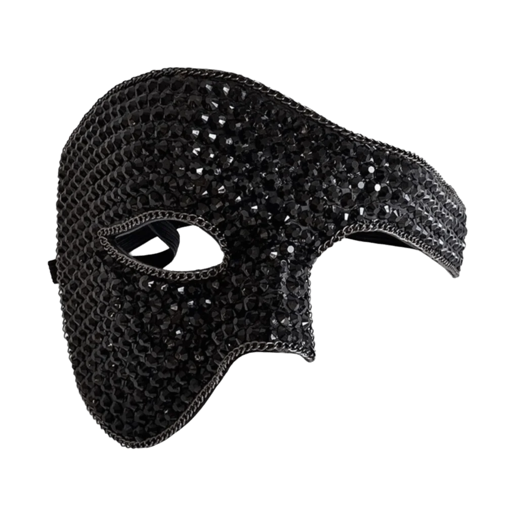 Sparkly Rhinestone Half Face Masquerade Mask | Adjustable Masquerade Mask PLUSH Black