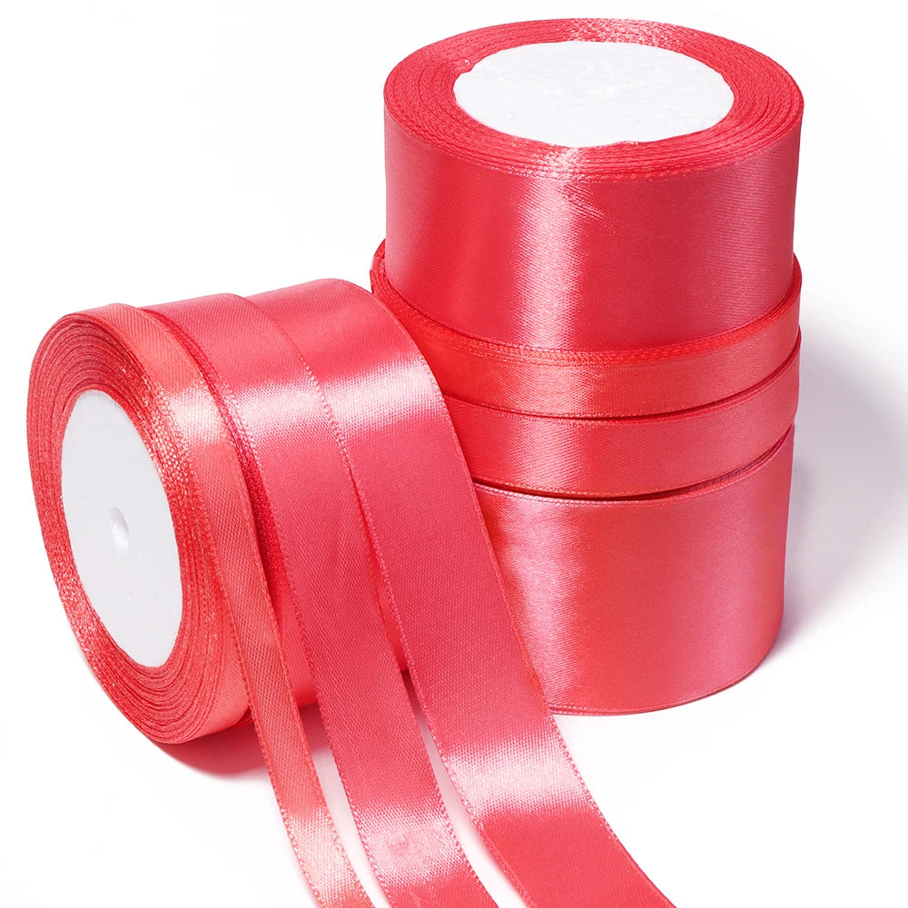 25 Yards Red Satin Ribbon – Wedding & Gift Wrap, 7 Widths Satin Craft Ribbon PLUSH