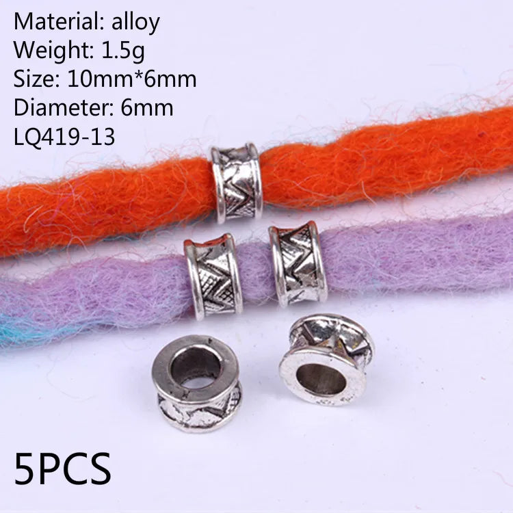 5pcs Silver Viking Dreadlock Hair Beads – Braid Cuffs & Clips