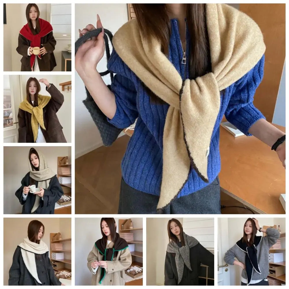 Women's Triangle Shawl Scarf – Soft Knit Wool Blend Cape Triangle Shawl Scarf PLUSH