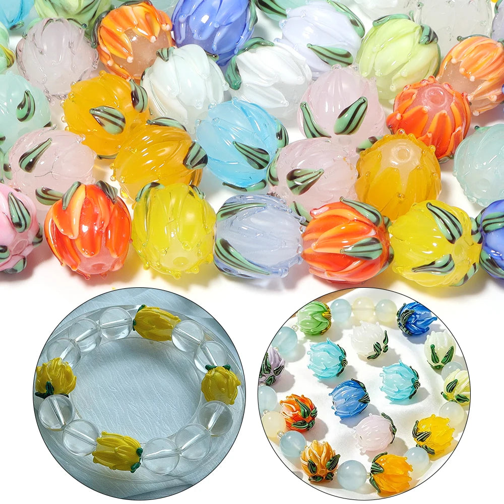 Tulip Lampwork Glass Spacer Beads – Multicolor DIY Jewelry Lampwork Glass Beads PLUSH