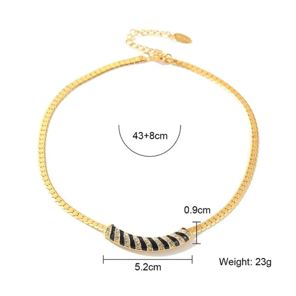 Black Gold Zircon Choker Necklace | French Retro Snake Chain Choker Necklace PLUSH