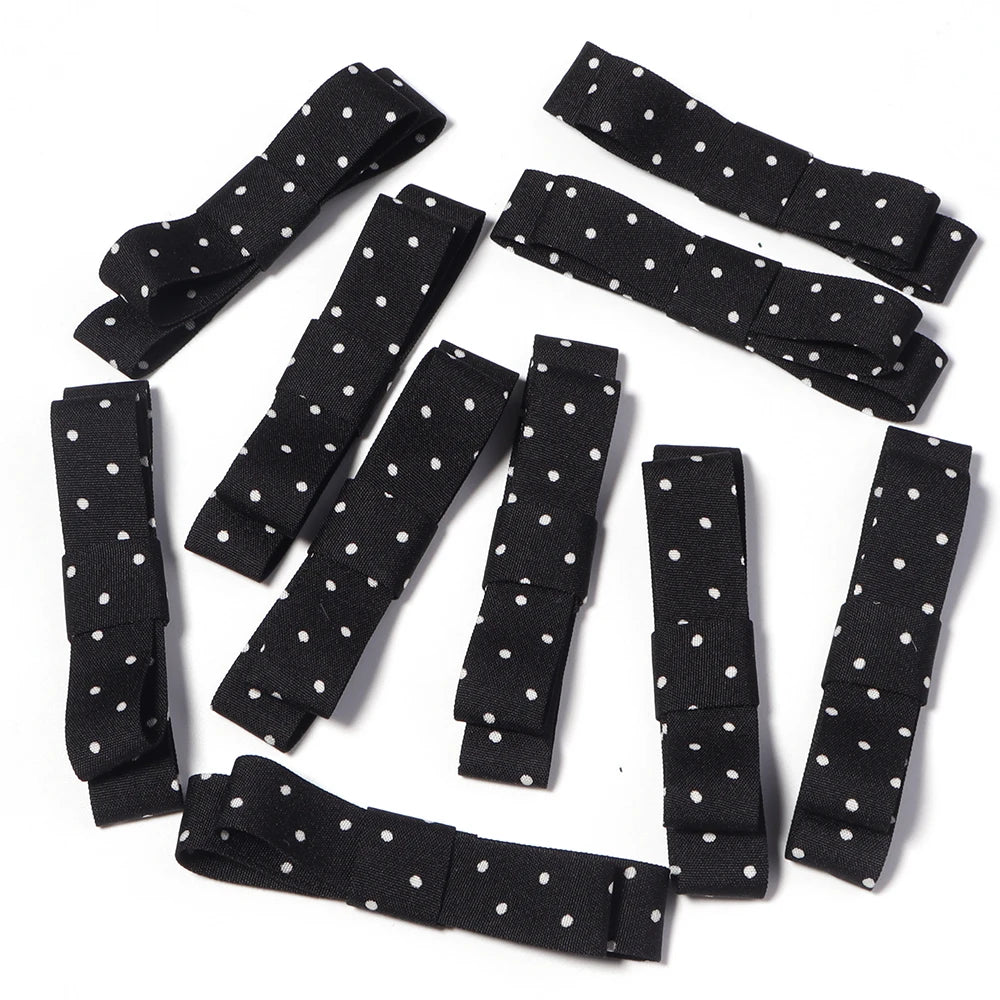 10pcs Polka Dot Satin Bows for DIY Hair Clips & Crafts Satin Hair Bows PLUSH black