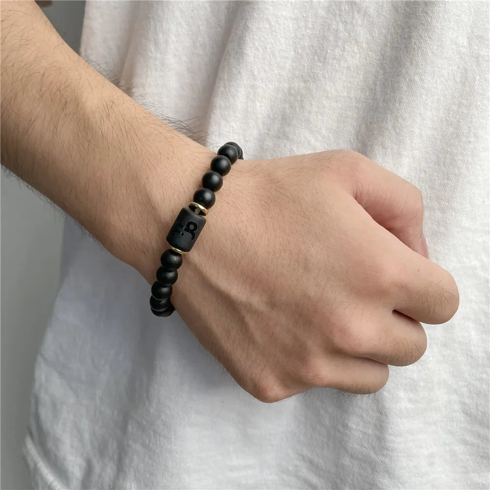 Zodiac Constellation Matte Black Agate Beaded Bracelet Beaded Bracelet PLUSH