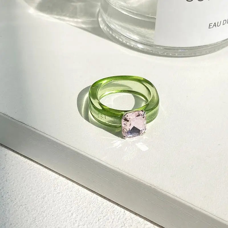 Women's Colorful Zircon Resin Ring – Trendy Sweet Style Resin Fashion Ring PLUSH