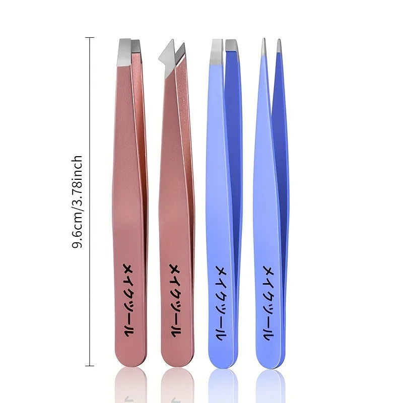 2pcs Stainless Steel Precision Eyebrow Tweezers – Flat & Hook Tip Eyebrow Tweezers PLUSH