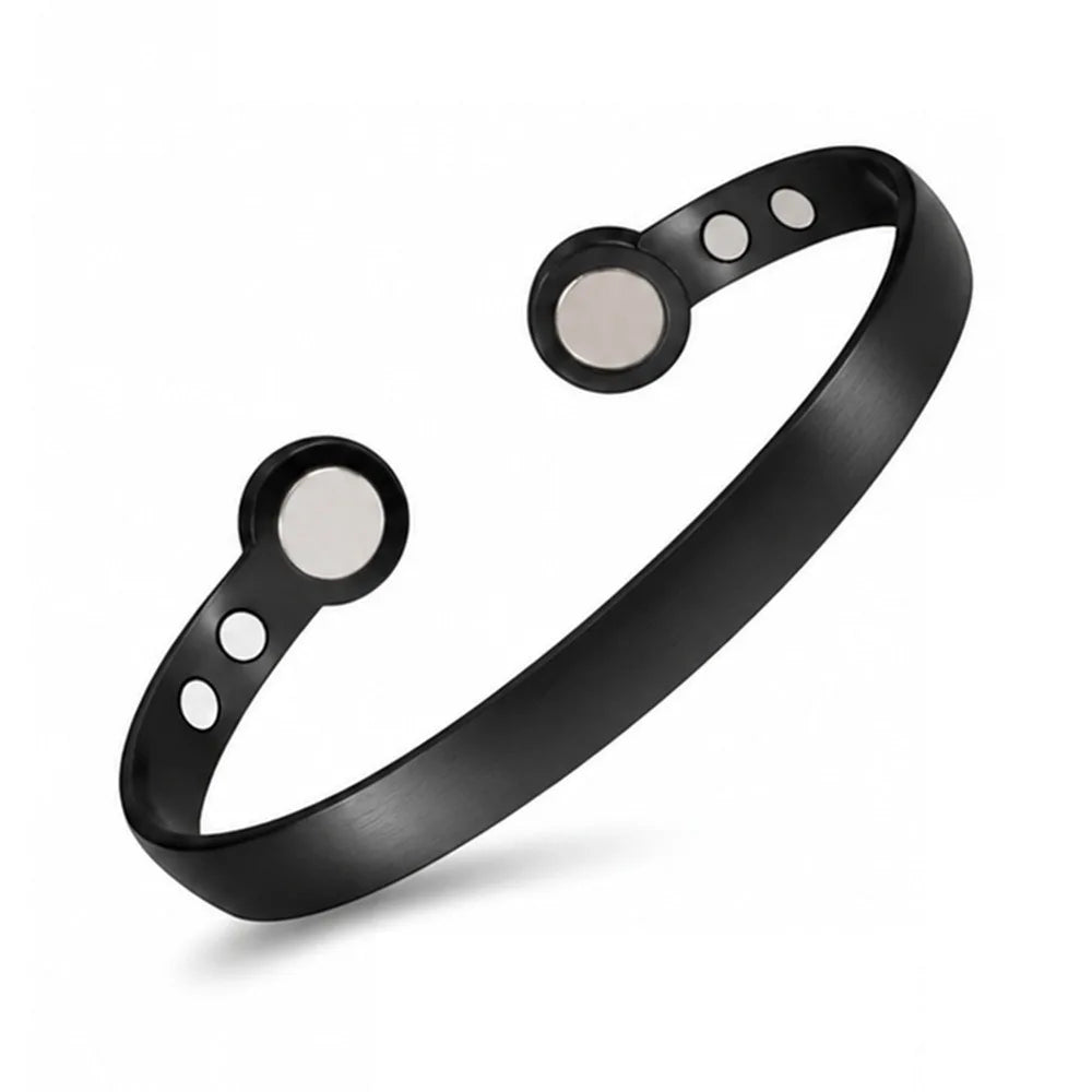Retro Magnetic Cuff Bracelet & Ring Set – Unisex Alloy Bangle Cuff Bracelet Set PLUSH Black Bangles