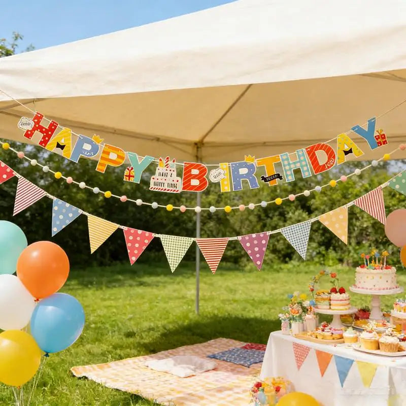 Happy Birthday Banner Set with String Lights & Hanging Flags Party Decoration Set PLUSH