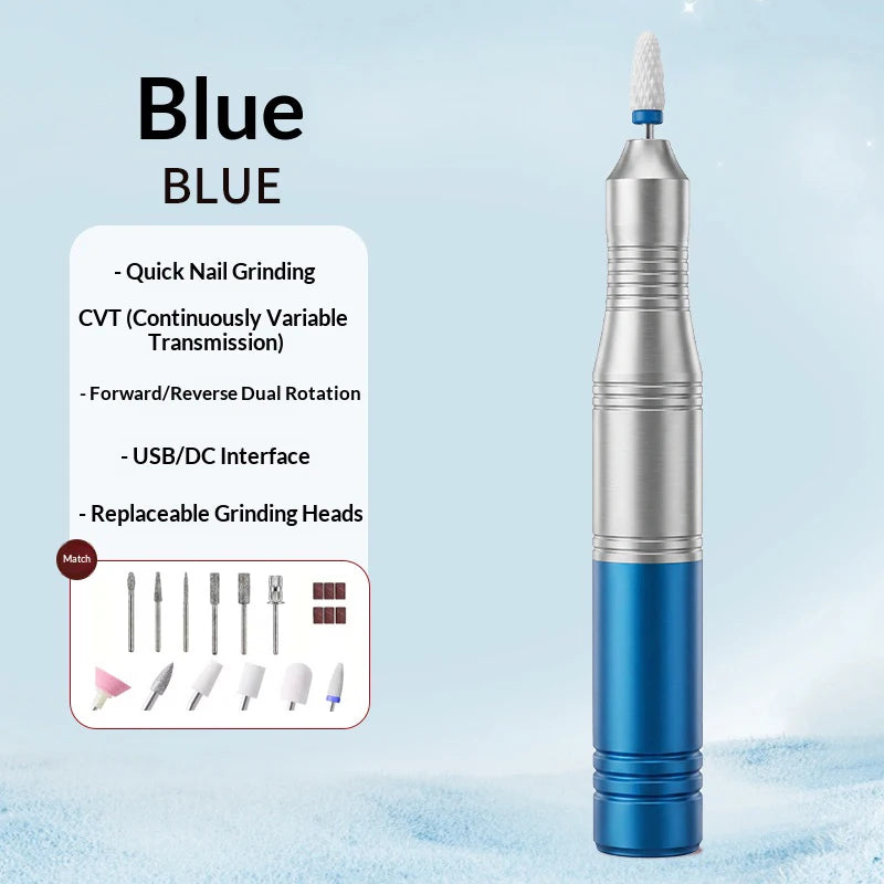 USB Electric Nail Drill & Sanding Belt – Manicure Polish Kit Electric Nail Drill PLUSH Blue USB Type-C