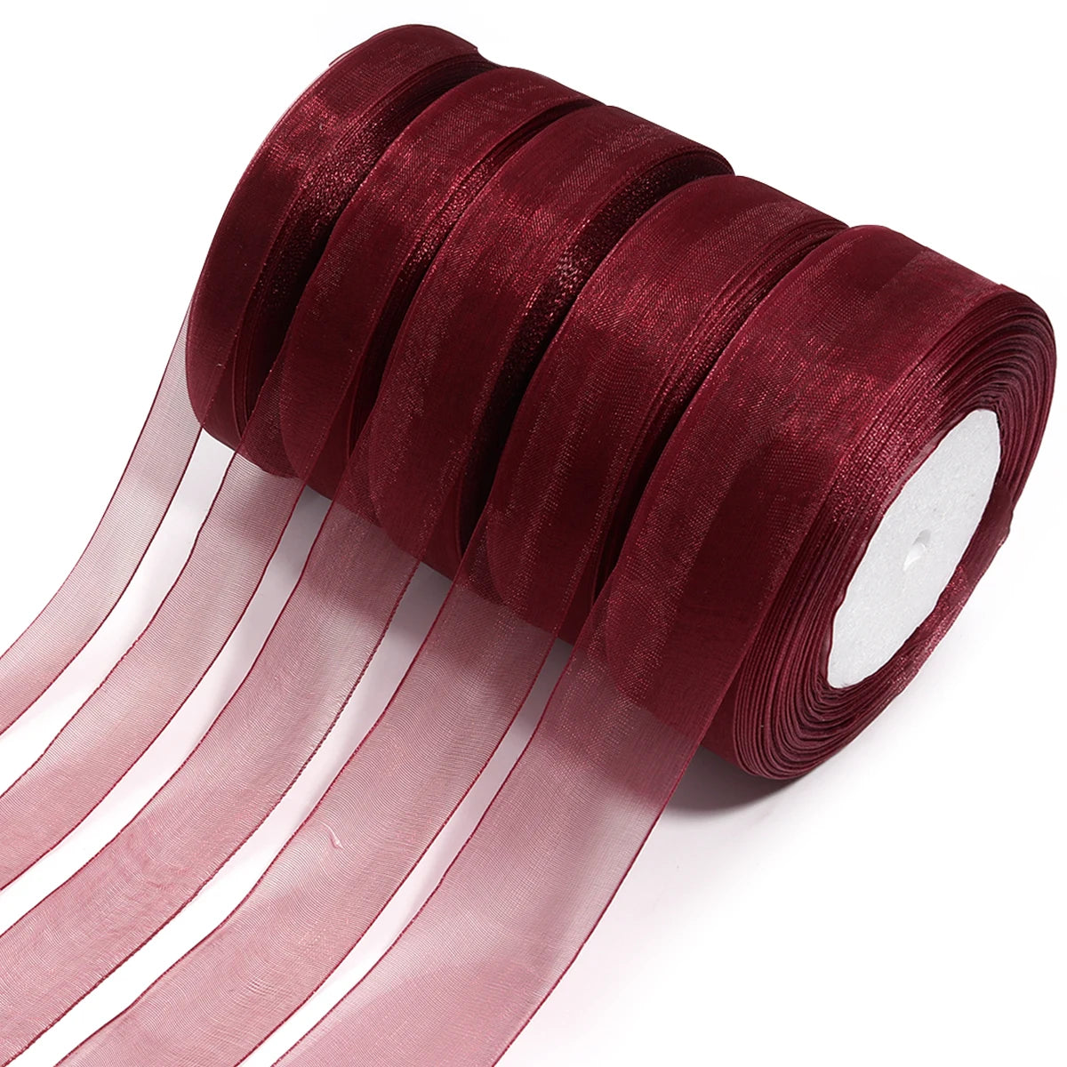 50 Yards Wine Red Organza Ribbon – 5 Widths | Gift & Decor Organza Craft Ribbon PLUSH