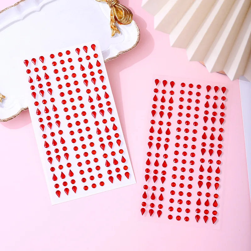 Self-Adhesive Rhinestone Gem Nail Stickers – Multicolor Sheet Nail Art Stickers PLUSH red