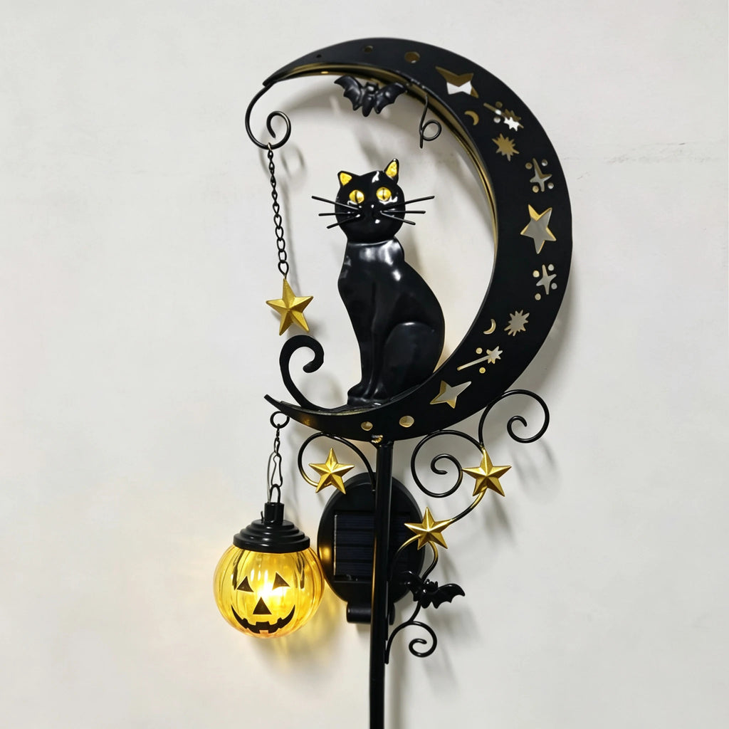 Halloween LED Garden Stake Lights – Black Cat Pumpkin Moon LED Garden Stake Light PLUSH