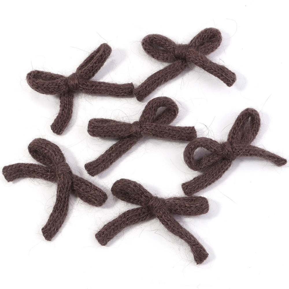 6pcs Fluffy Knit Yarn Bows for Hair Clips & DIY Jewelry Yarn Bow Embellishments PLUSH deep brown