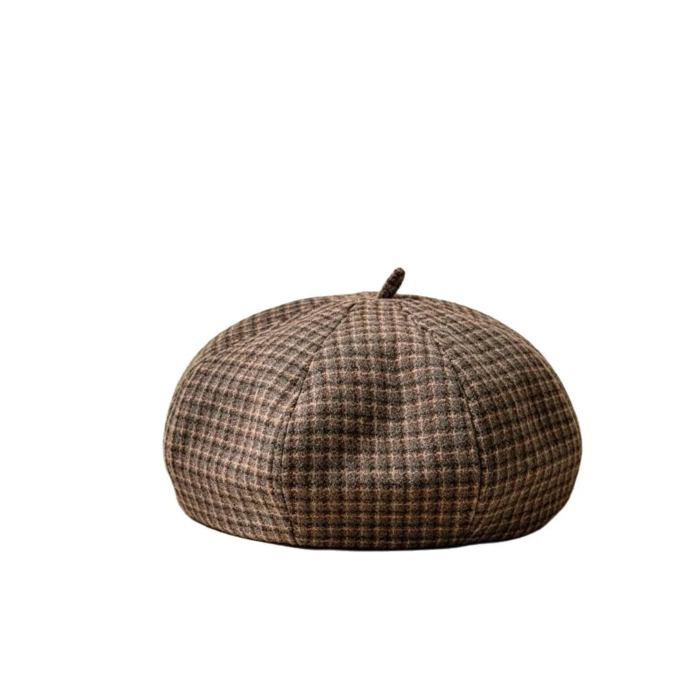 Women's Plaid Newsboy Beret Hat – Adjustable Japanese Style Newsboy Beret Hat PLUSH Grey