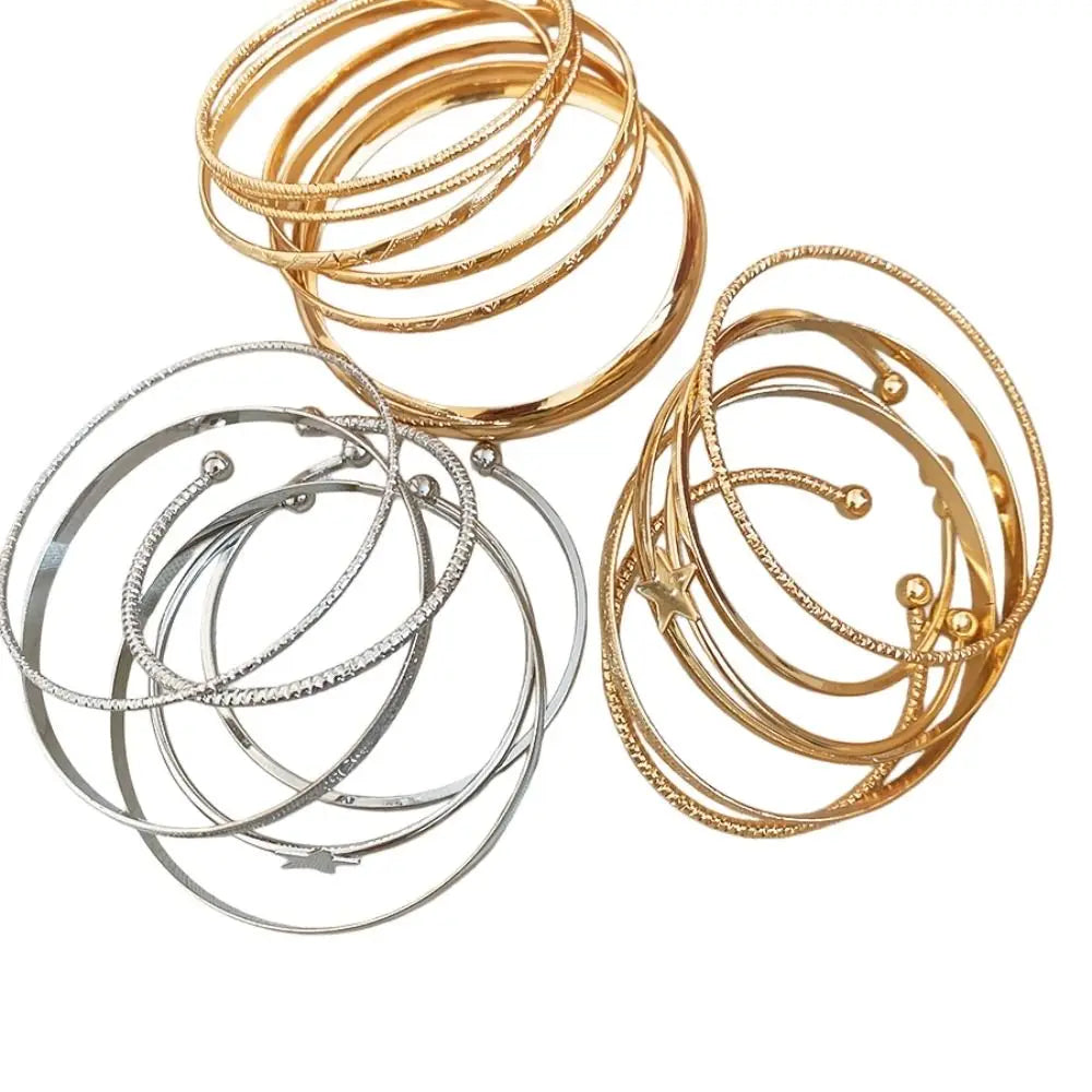 Gold Silver Cuff Bangle Set – Star Pentagram Y2K Bracelets Cuff Bangle Set PLUSH
