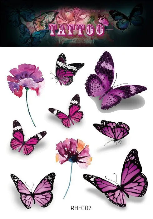 Purple Fairy Butterfly Glitter Temporary Tattoo Stickers
