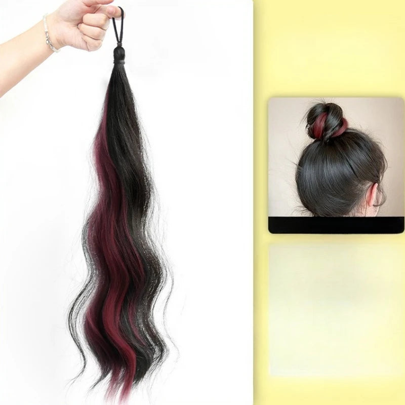 Colorful Self-Winding Bun Braid Wig for Kids & Adults Braid Wig Hairpiece PLUSH Red