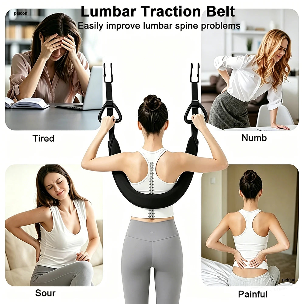 Lumbar Traction Belt – Ergonomic Spinal Back Stretching Device Back Stretching Belt PLUSH