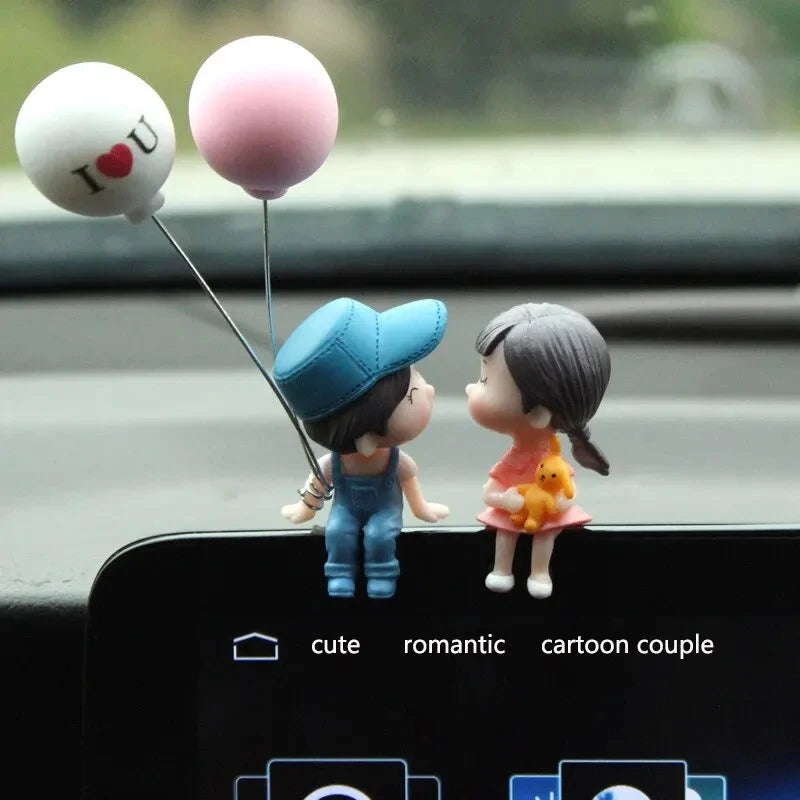 Couple Figurines with Balloons – Car Dashboard Decoration Dashboard Figurine PLUSH Blue Couple