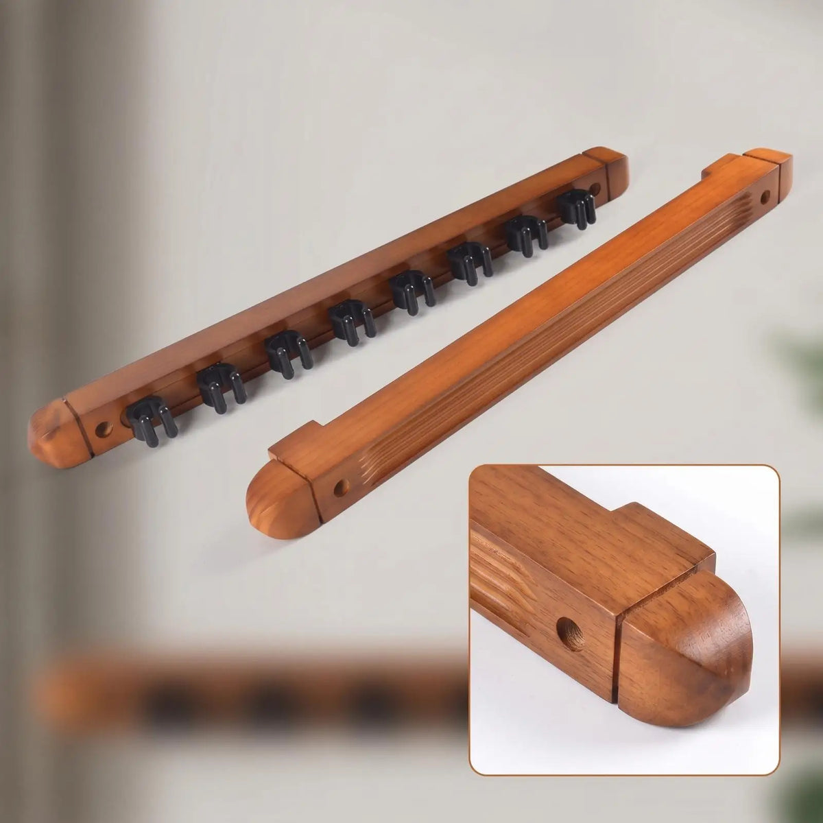 Pine Wood Billiard Cue Rack – 8-Slot Wall Mount Organizer Billiard Cue Rack PLUSH