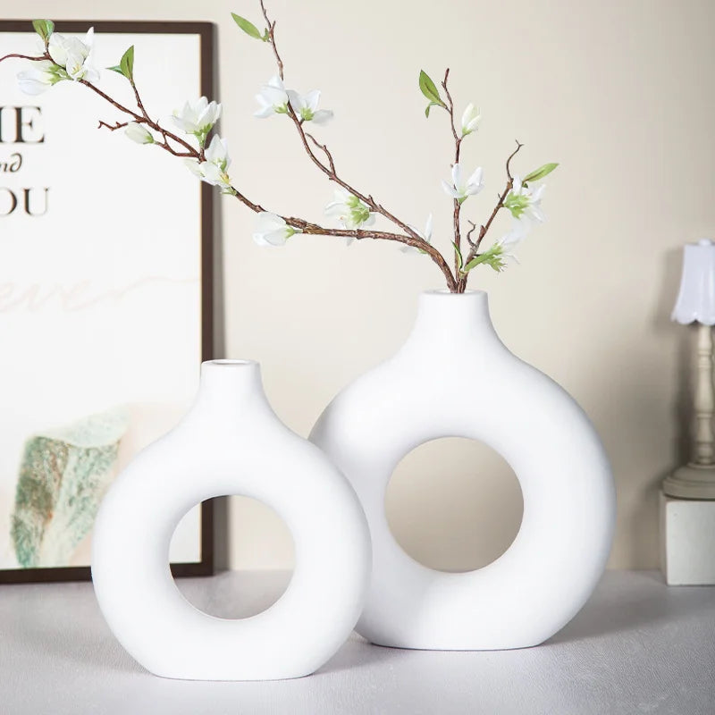 Nordic White Ceramic-Look Plastic Vase | Modern Home Decor Decorative Vase PLUSH