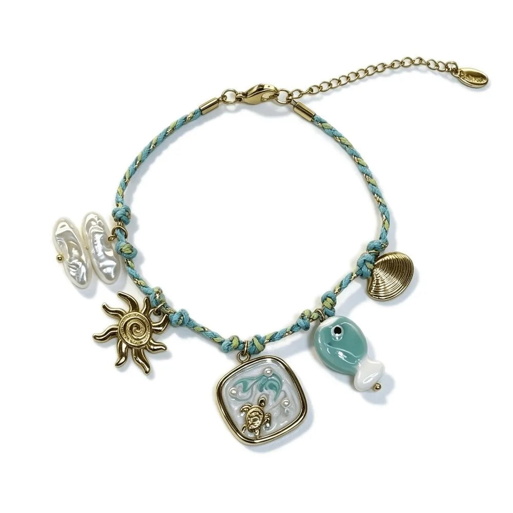 Ocean Style Stainless Steel Bracelet – Starfish Shell Charm Charm Bracelet PLUSH Style H