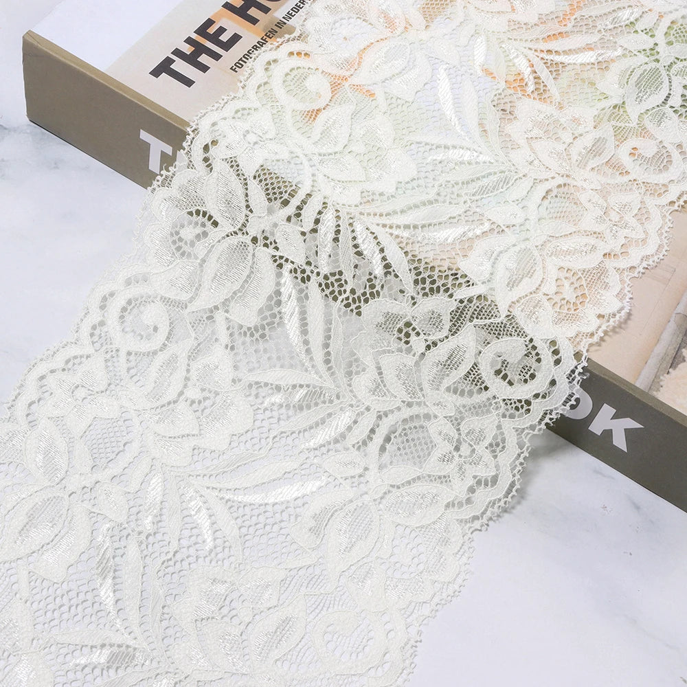 1.5 Yards 15cm Elastic Floral Lace Trim for DIY Sewing Lace Sewing Trim PLUSH beige 15cm