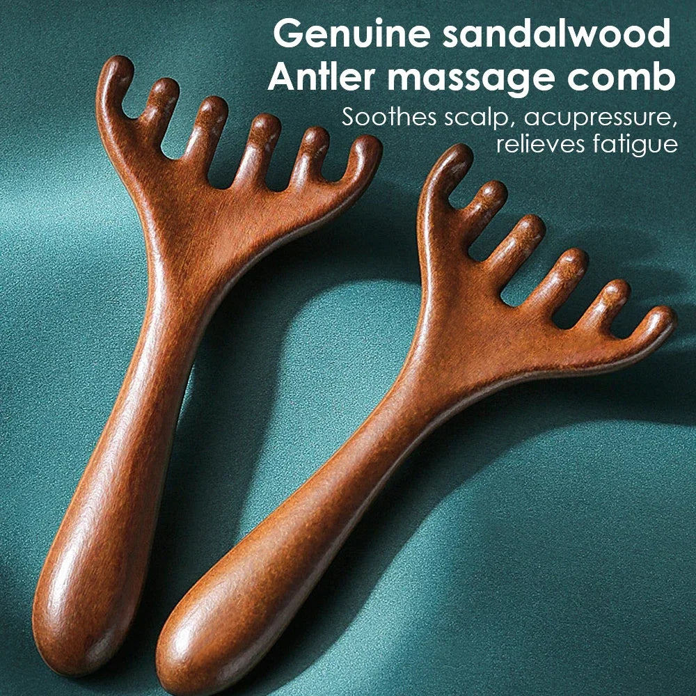 Natural Sandalwood Scalp Massager & Gua Sha Comb | Hair Care Scalp Massage Comb PLUSH